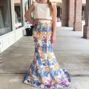 White and floral two piece formal dress